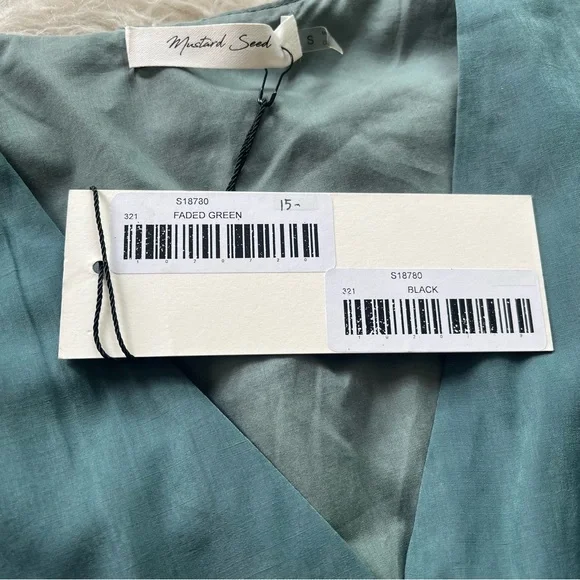 NWT Mustard Seed 'Faded Green' side tie v-neck long sleeve flowy dress sz S - Picture 6 of 8